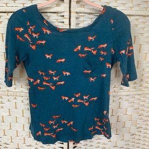 Anthropologie Blue Fox Print Half Sleeve Tee